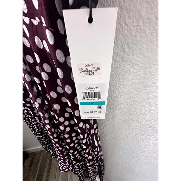 Calvin Klein Women's Burgandy White Polkadot Sleeveless Midi Dress Size 16 NEW - Picture 4 of 13